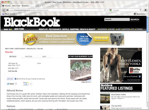 Rucola featured in BlackBook