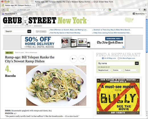 Rucola included in Grub Street's feature on New York's best ramp dishes